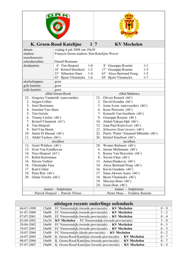 K. Groen-Rood Katelijne 1 7 KV Mechelen Uitslagen Recente
