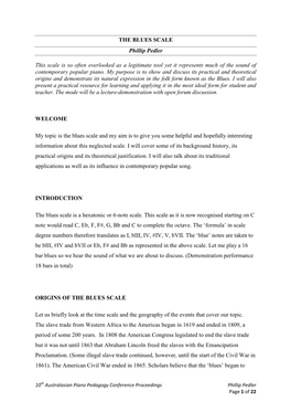 THE BLUES SCALE Phillip Pedler This Scale Is So Often Overlooked As