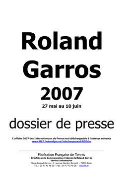 Dossier De Presse Roland-Garros 2007 24 Avril 2007