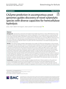Cazyme Prediction in Ascomycetous Yeast Genomes Guides Discovery of Novel Xylanolytic Species with Diverse Capacities for Hemicellulose Hydrolysis Jonas L
