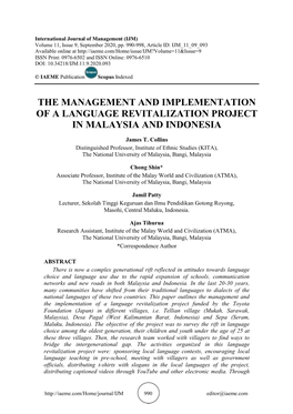 The Management and Implementation of a Language Revitalization Project in Malaysia and Indonesia