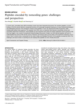 Peptides Encoded by Noncoding Genes: Challenges and Perspectives