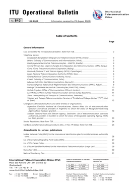 ITU Operational Bulletin Telecommunication Union