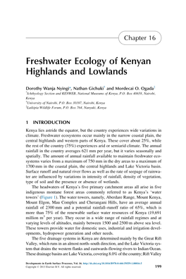 Freshwater Ecology of Kenyan Highlands and Lowlands