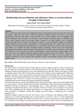 Relationship Between Ottoman and Albanian Culture As an Intercultural