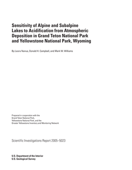 Sensitivity of Alpine and Subalpine Lakes to Acidification from Atmospheric Deposition in Grand Teton National Park and Yellowstone National Park, Wyoming