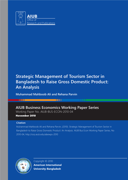 Strategic Management of Tourism Sector in Bangladesh to Raise Gross Domestic Product: an Analysis