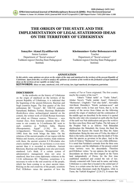 The Origin of the State and the Implementation of Legal Statehood Ideas on the Territory of Uzbekistan