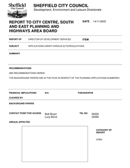 Report to City Centre, South and East Planning and Highways Area Board