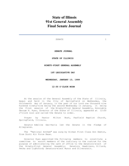 State of Illinois 91St General Assembly Final Senate Journal