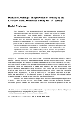 The Provision of Housing by the Liverpool Dock Authorities During the 19Th Century