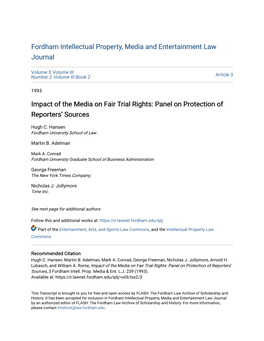 Impact of the Media on Fair Trial Rights: Panel on Protection of Reporters’ Sources