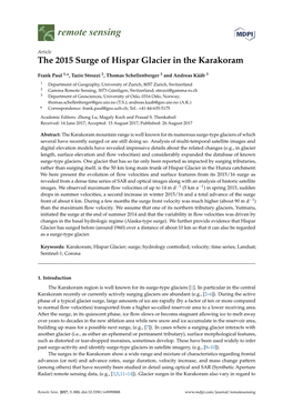 The 2015 Surge of Hispar Glacier in the Karakoram