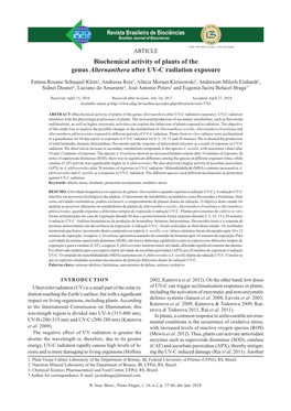 Biochemical Activity of Plants of the Genus Alternanthera After UV-C Radiation Exposure
