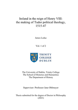 Ireland in the Reign of Henry VIII: the Making of Tudor Political Theology, 1515-47