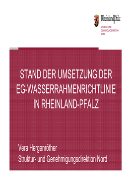 Stand Der Umsetzung Der Eg-Wasserrahmenrichtlinie in Rheinland-Pfalz