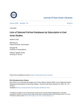 Lists of Selected Full-Text Databases by Subscription in East Asian Studies