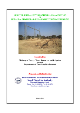 UPDATED INITIAL ENVIRONMENTAL EXAMINATION of HETAUDA- DHALKEBAR- DUHABI 400 Kv TRANSMISSION LINE