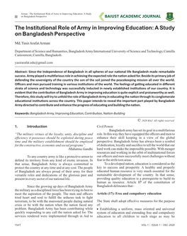 The Institutional Role of Army in Improving Education: a Study on Bangladesh Perspective BAIUST ACADEMIC JOURNAL