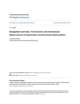 Bangladesh and India: the Domestic and International Repercussions of Asymmetric and Securitized Hydro-Politics
