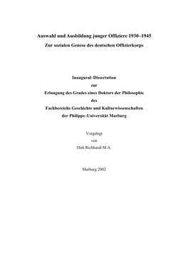 Auswahl Und Ausbildung Junger Offiziere 1930–1945