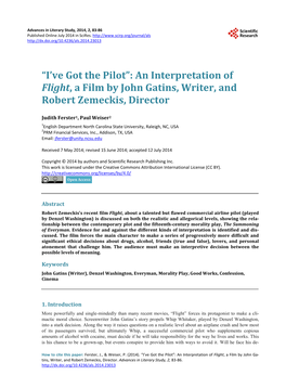 An Interpretation of Flight, a Film by John Gatins, Writer, and Robert Zemeckis, Director