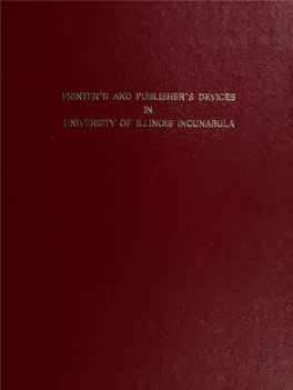 Printer's and Publisher's Devices in Incunabula in the University Of