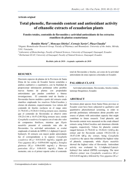 Total Phenolic, Flavonoids Content and Antioxidant Activity of Ethanolic Extracts of Ecuadorian Plants