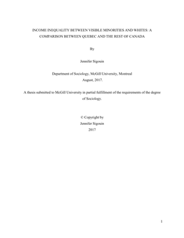 1 Income Inequality Between Visible Minorities and Whites