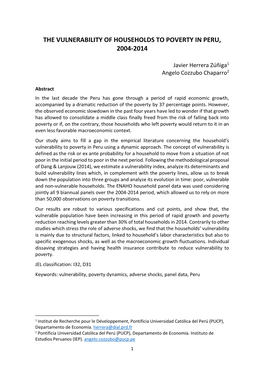 The Vulnerability of Households to Poverty in Peru, 2004-2014