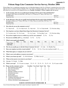 Folsom Stage Line Commuter Service Survey, October 2004