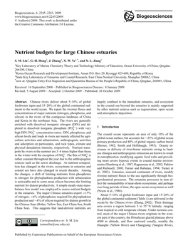 Nutrient Budgets for Large Chinese Estuaries