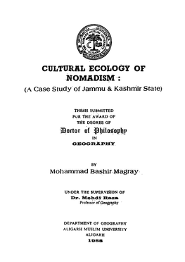 CULTURAL ECOLOGY of HOMAOISM : I (A Case Study of Jammu & Kashmir State)