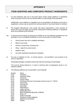 Appendix 8 Food Additives and Composite Product Ingredients