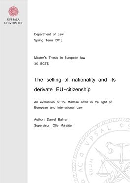 The Selling of Nationality and Its Derivate EU-Citizenship