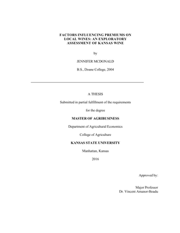 Factors Influencing Premiums on Local Wines: an Exploratory Assessment of Kansas Wine