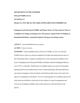 [Docket No. FWS–HQ–ES–2013–0094]; [FF09E21000 FXES11190900000 134]