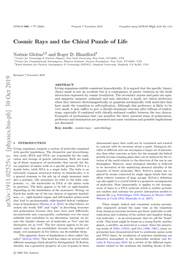 Cosmic Rays and the Chiral Puzzle of Life