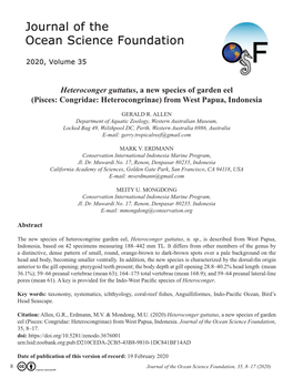 Heteroconger Guttatus, a New Species of Garden Eel (Pisces: Congridae: Heterocongrinae) from West Papua, Indonesia