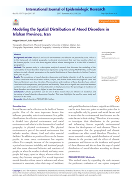 Modeling the Spatial Distribution of Mood Disorders in Isfahan Province, Iran