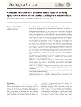 Complete Mitochondrial Genomes Throw Light on Budding Speciation in Three Biston Species (Lepidoptera, Geometridae)