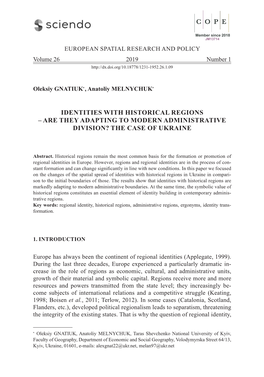 Identities with Historical Regions – Are They Adapting to Modern Administrative Division? the Case of Ukraine