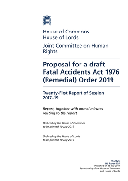 Proposal for a Draft Fatal Accidents Act 1976 (Remedial) Order 2019