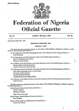 No. 37 LAGOS -8Thjune, 1963 Vol. 50 |