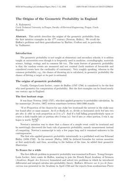 The Origins of the Geometric Probability in England