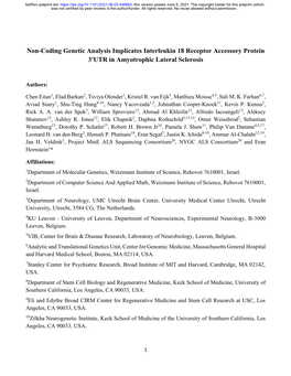 Non-Coding Genetic Analysis Implicates Interleukin 18 Receptor Accessory Protein 3'UTR in Amyotrophic Lateral Sclerosis