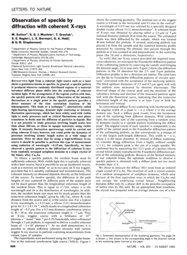 LETTERS to NATURE Observation of Speckle by Diffraction with Coherent