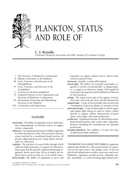 Plankton, Status and Role Of