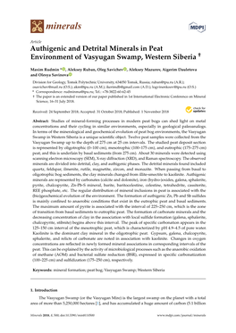 Authigenic and Detrital Minerals in Peat Environment of Vasyugan Swamp, Western Siberia †