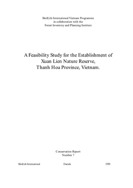 A Feasibility Study for the Establishment of Xuan Lien Nature Reserve, Thanh Hoa Province, Vietnam